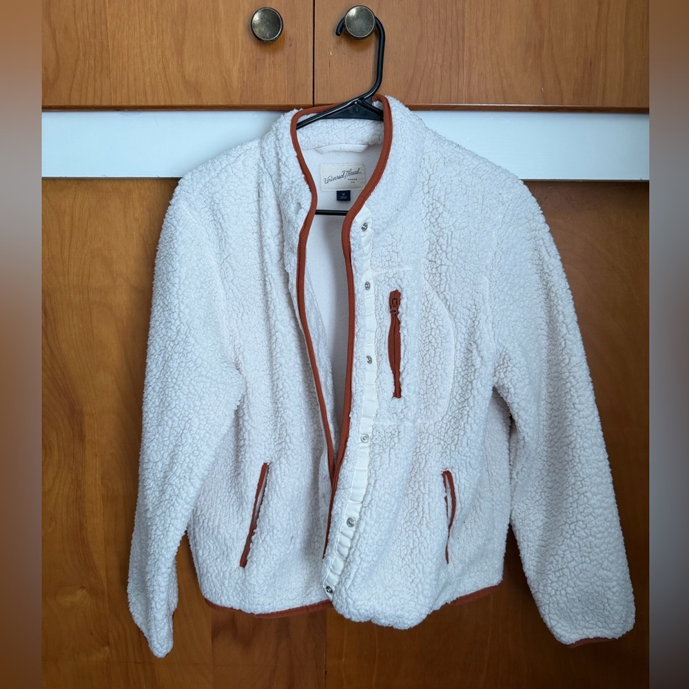 Universal Thread Cream Sherpa Jacket with Tan Details